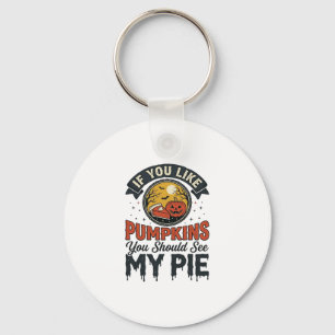 Funny Pumpkin Pie Halloween Vintage Shirt Design_1 Key Ring