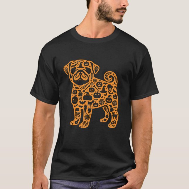 Funny Pumpkin Pug Candy Dog Halloween Mens Womens  T-Shirt (Front)