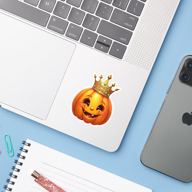 Funny Pumpkin Queen Smiling Face Sticker (Laptop w/ iPhone)