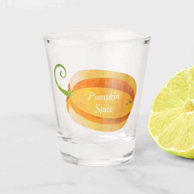 Funny Pumpkin Spice Fall, Harvest, or Thanksgiving Shot Glass (Front)