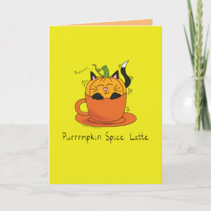 Funny Pumpkin Spice Latte Kitty Cat Coffee Card
