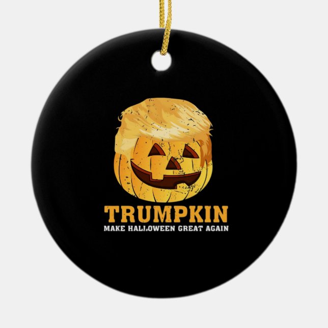 Funny  Pumpkin Trumpkin Halloween  Ceramic Tree Decoration (Front)