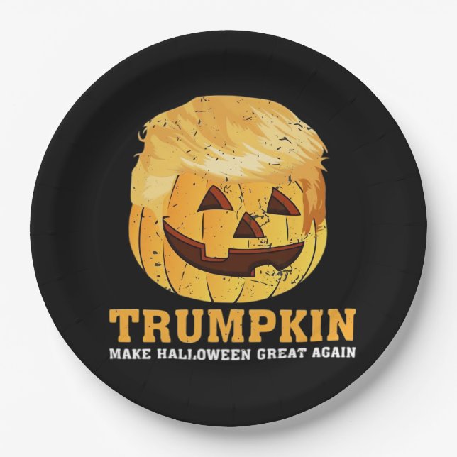 Funny  Pumpkin Trumpkin Halloween  Paper Plate (Front)