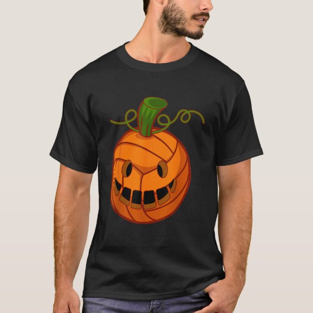 Funny Pumpkin Volleyball Halloween Girls T-Shirt (Front)