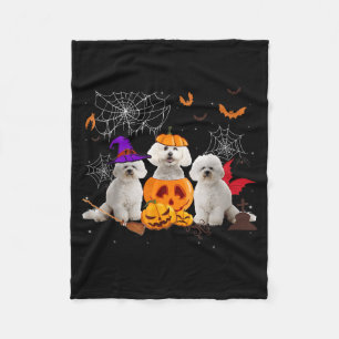 Funny Pumpkin Witch Bichon Frise Dog Halloween Fleece Blanket