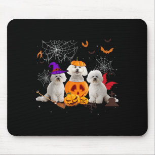 Funny Pumpkin Witch Bichon Frise Dog Halloween Mouse Mat