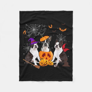 Funny Pumpkin Witch Boston Terrier Dog Halloween Fleece Blanket