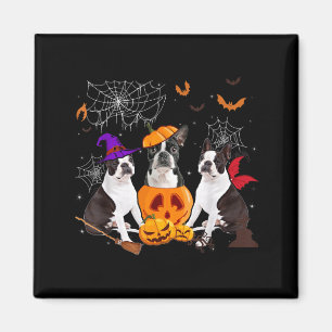 Funny Pumpkin Witch Boston Terrier Dog Halloween Magnet