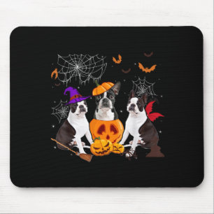 Funny Pumpkin Witch Boston Terrier Dog Halloween Mouse Mat