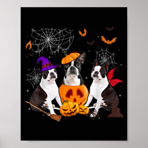 Funny Pumpkin Witch Boston Terrier Dog Halloween Poster