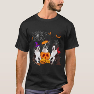 Funny Pumpkin Witch Boston Terrier Dog Halloween T-Shirt