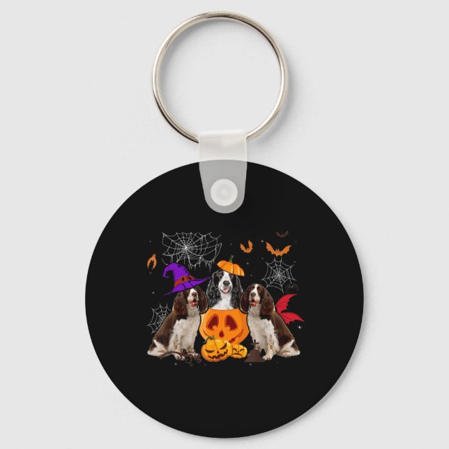 Funny Pumpkin Witch English Springer Spaniel Dog Key Ring (Front)