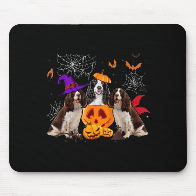 Funny Pumpkin Witch English Springer Spaniel Dog Mouse Mat (Front)