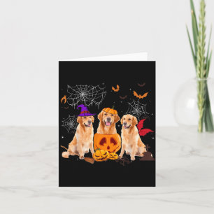 Funny Pumpkin Witch Golden Retriever Dog Halloween Card