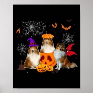 Funny Pumpkin Witch Sheltie Matching Dog Halloween Poster