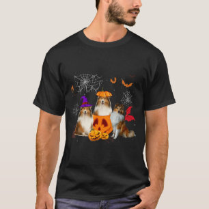 Funny Pumpkin Witch Sheltie Matching Dog Halloween T-Shirt