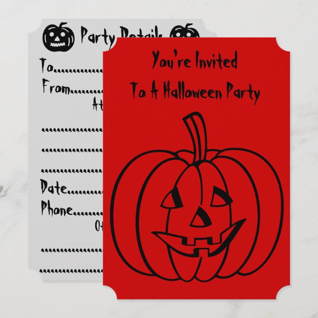 Funny pumpkin with cut out face for halloween invitation (Front/Back)