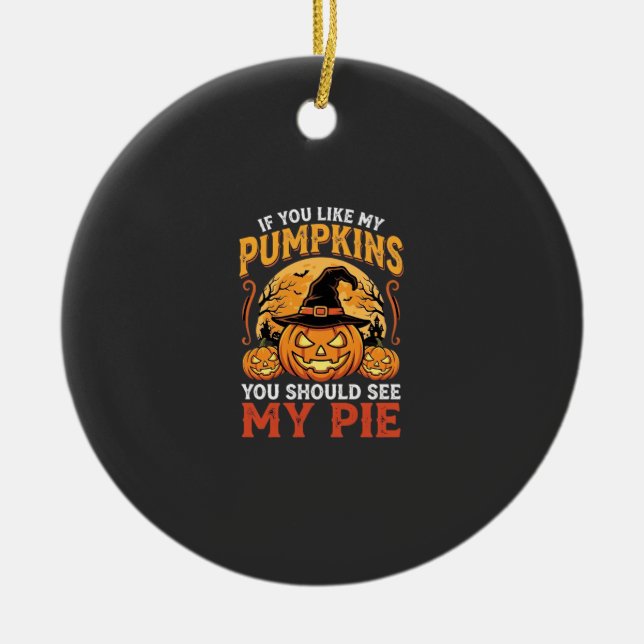 Funny Pumpkins Halloween Pie Design_1 Ceramic Tree Decoration (Front)