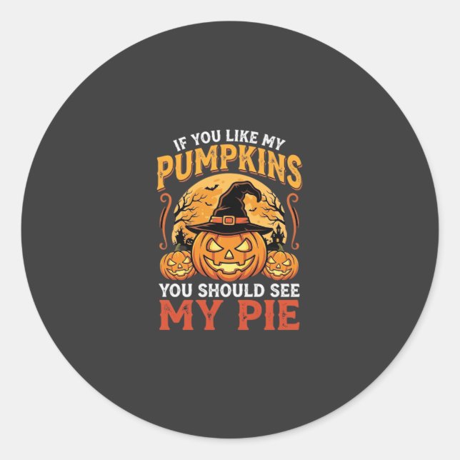 Funny Pumpkins Halloween Pie Design_1 Classic Round Sticker (Front)
