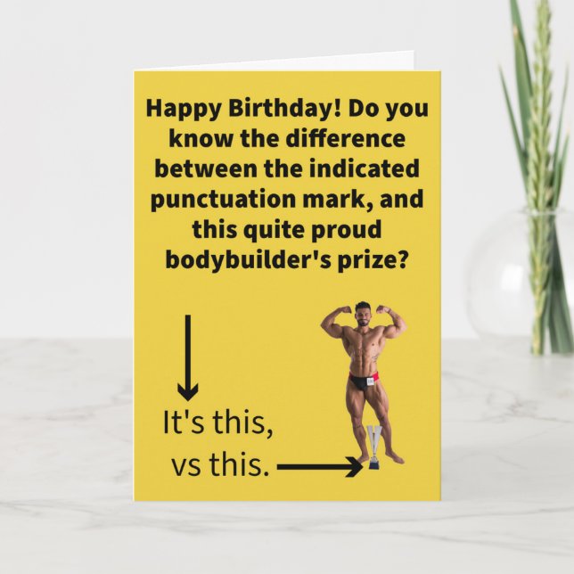 Funny Pun Apostrophe vs A Pose Trophy Birthday Card (Front)