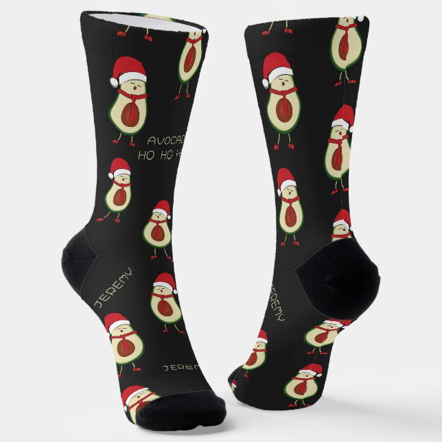 Funny Pun Avocado Red Black Socks (Angled)