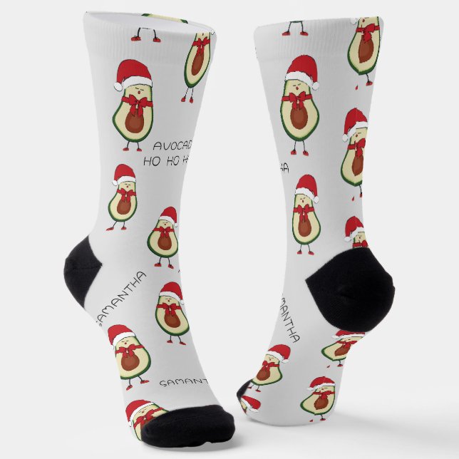 Funny Pun Avocado Red Grey Socks (Angled)