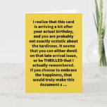 Funny Pun Be Elated Birthday  Card<br><div class="desc">Would you be delighted, excited, ecstatic, exultant, enchanted, joyful, euphoric, or jubilant if you received a birthday card a day (or two?) after your actual birthday? Well, probably not, but if you were to be ELATED by the tardy arrival, then this joke has a chance. Please enjoy this funny pun...</div>