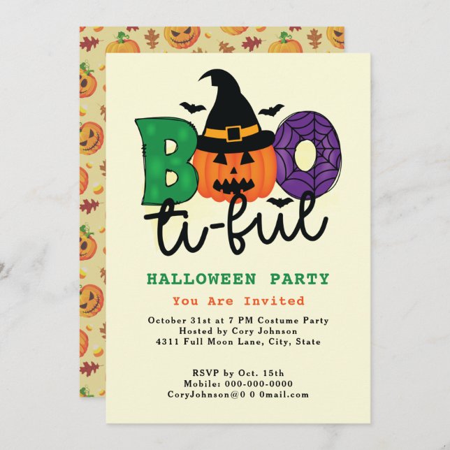 Funny Pun Boo ti ful Beautiful Halloween Party Invitation (Front/Back)