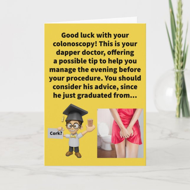 Funny Pun (Bowel) Prep School Good Luck Card (Front)