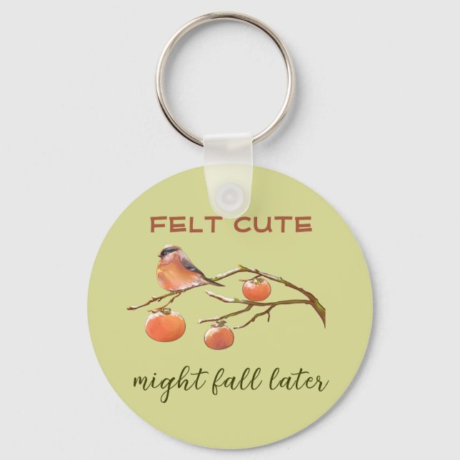  Funny Pun Caption Felt Cute Fall Fruits & Bird Key Ring (Front)
