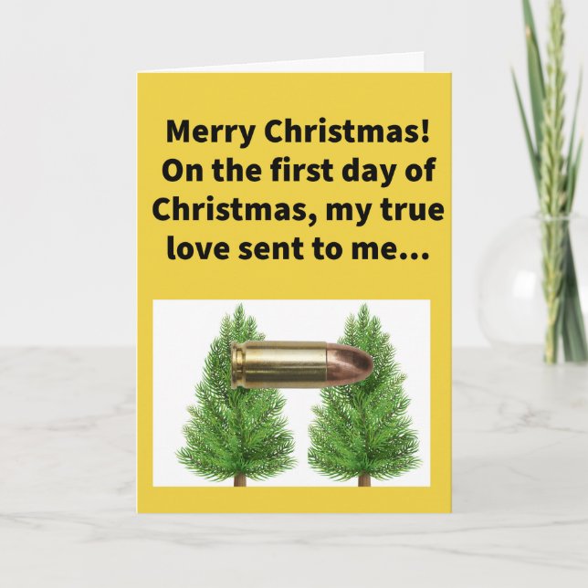 Funny Pun Cartridge In a Pair of Trees Christmas Card (Front)