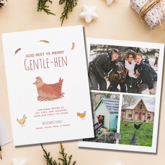 Funny Pun Chicken Christmas Photo Collage Holiday Card (Creator Uploaded)