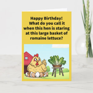 Funny Pun Chicken Sees A Salad Happy Birthday Card