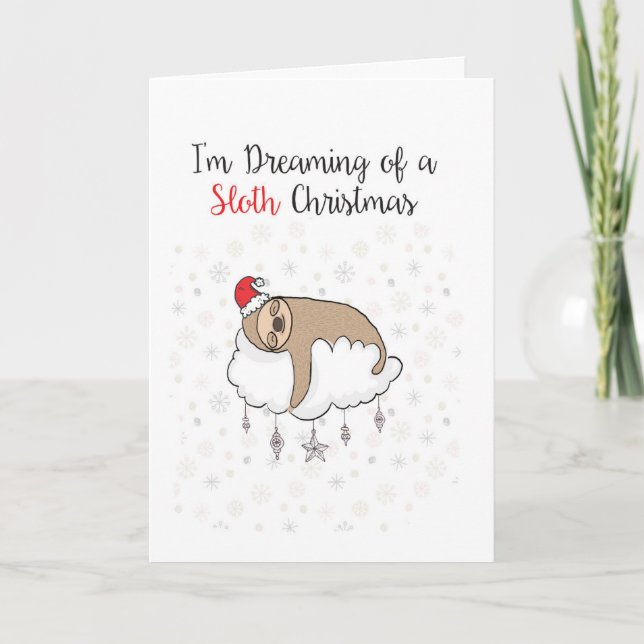 Funny Pun Christmas Card - Punny Holidays Sloth (Front)