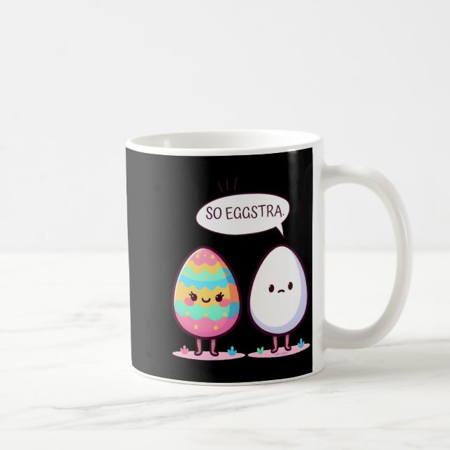 Funny Pun Cute Comic Pastel Easter Eggs So Eggstra Coffee Mug (Right)