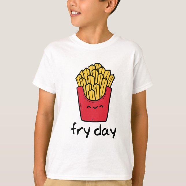 Funny pun Friday happy french fries cartoon T-Shirt (Front)
