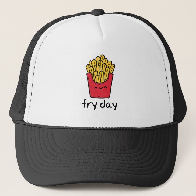 Funny pun Friday happy french fries cartoon Trucker Hat (Front)
