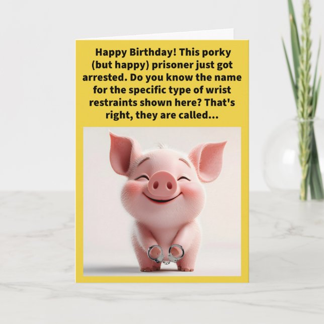 Funny Pun Ham Cuffs Happy Birthday  Card (Front)