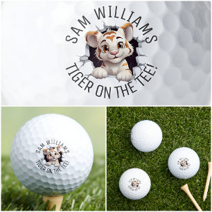 Funny Pun & Name, Cute Tiger, For Him, Her, They Golf Balls