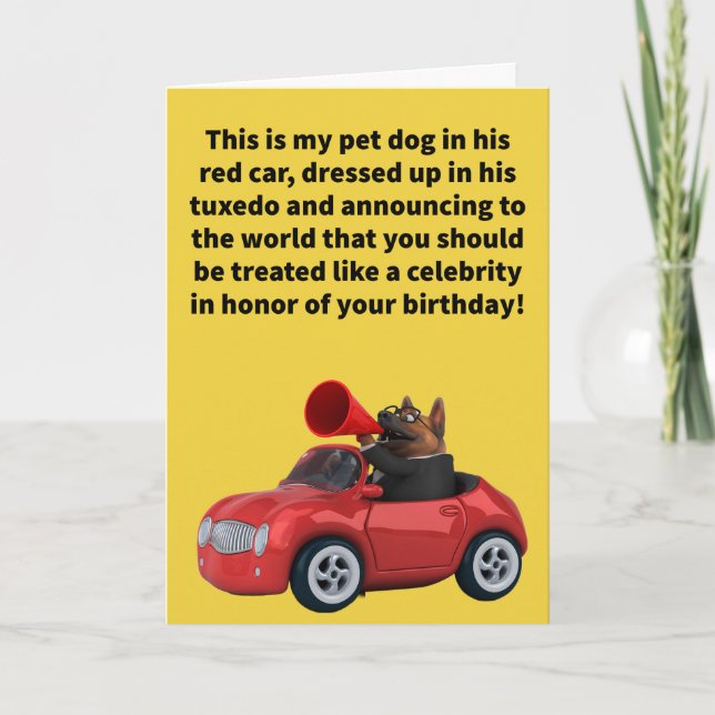 Funny Pun Red Car Pet Treatment Happy Birthday  Card (Front)