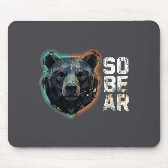Funny Pun Sober Bear SoBear Recovery Sobriety Mouse Mat (Front)