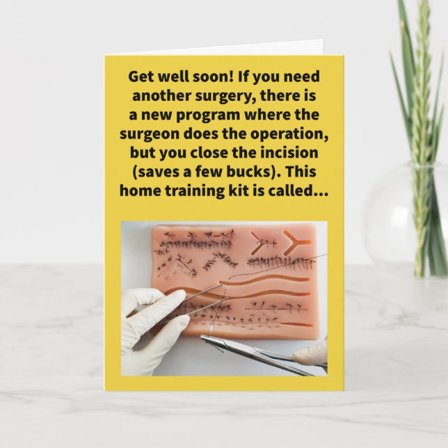 Funny Pun Suture Self Get Well Encouragement Card (Front)