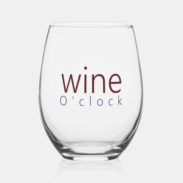 Funny Pun Wine O'clock Typography  Stemless Wine Glass (Front)