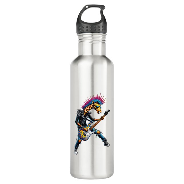 Funny Punk Giraffe, Rock'n Roll Goth Giraffe, Guit 710 Ml Water Bottle (Front)