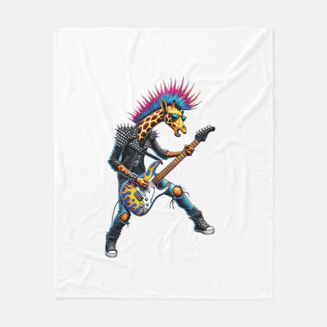Funny Punk Giraffe, Rock'n Roll Goth Giraffe, Guit Fleece Blanket (Front)