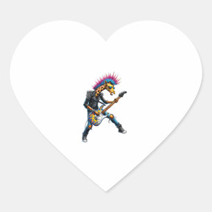 Funny Punk Giraffe, Rock'n Roll Goth Giraffe, Guit Heart Sticker