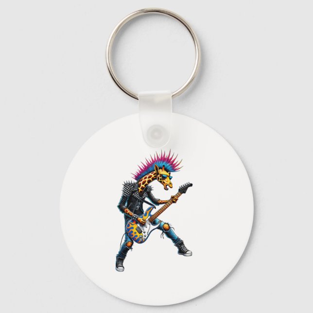 Funny Punk Giraffe, Rock'n Roll Goth Giraffe, Guit Key Ring (Front)