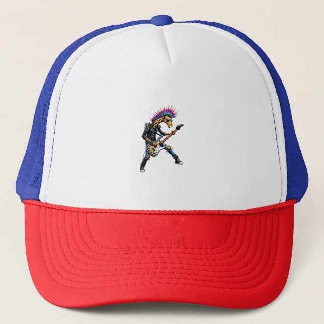 Funny Punk Giraffe, Rock'n Roll Goth Giraffe, Guit Trucker Hat (Front)