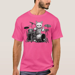 Funny Punk Kitten Drummer Cat Playing Drums Graphi T-Shirt