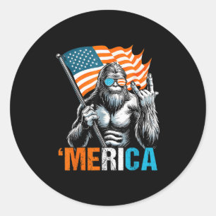 Funny Punk Rock Sasquatch Bigfoot Us Flag Merica 4 Classic Round Sticker